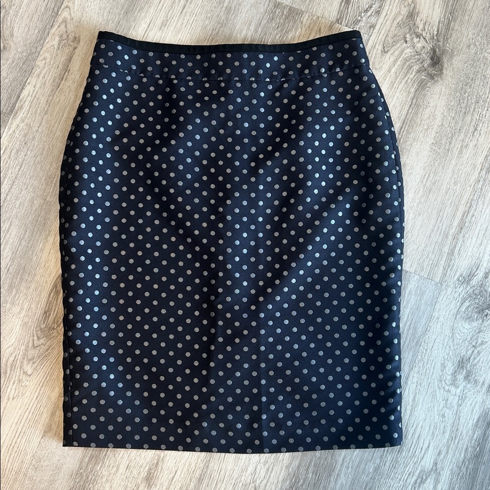 Ann Taylor Elegant Chic Midnight Blue Metallic Polka Dot Print Pencil Skirt Sz 8